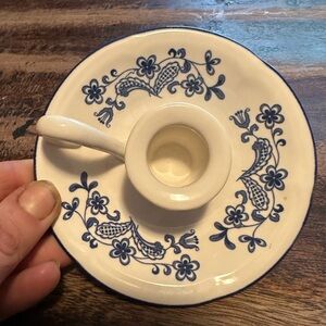 Vintage Candlestick Holder, Bakar, Hart & Stuart "Blue Garden" Japan 4.5"